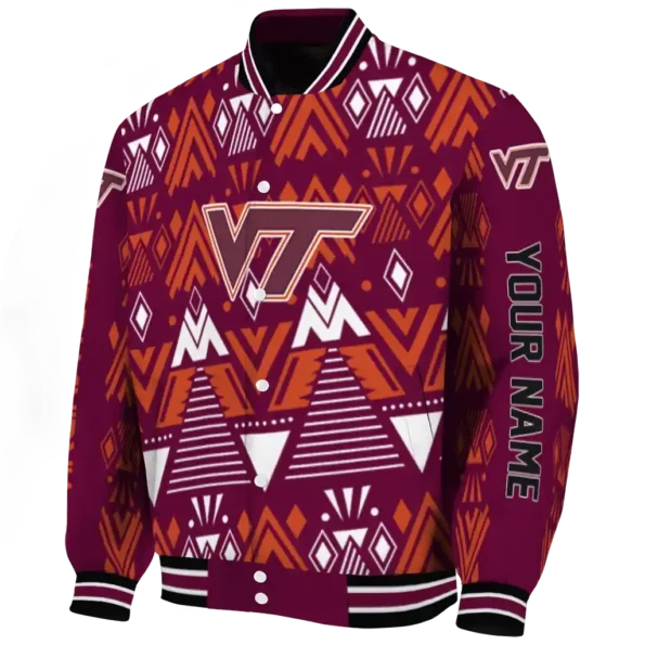personalized virginia tech hokies pyramid shapes maroon varsity jacket best selling