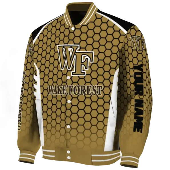 personalized wake forest demon deacons hexagon grid gold varsity jacket best selling
