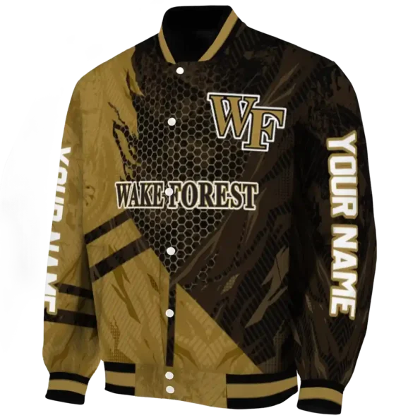 personalized wake forest demon deacons hexagon mesh gold black varsity jacket best selling