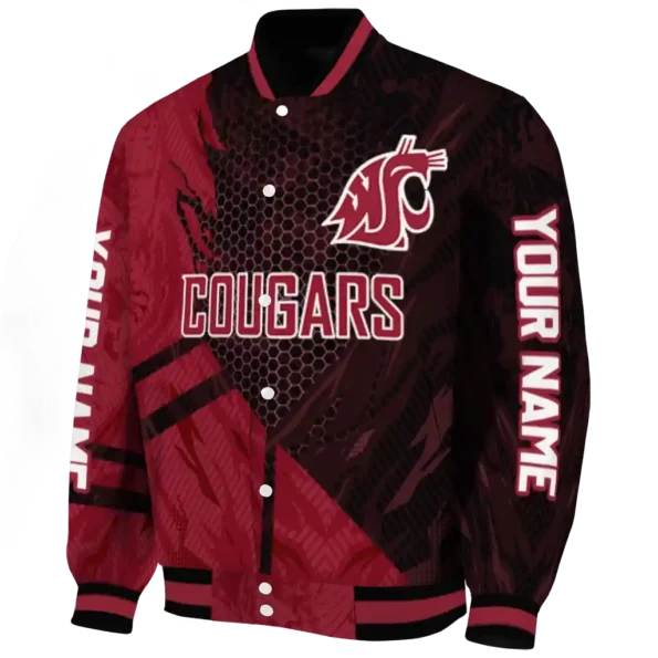 personalized washington state cougars hexagon mesh crimson black varsity jacket best selling