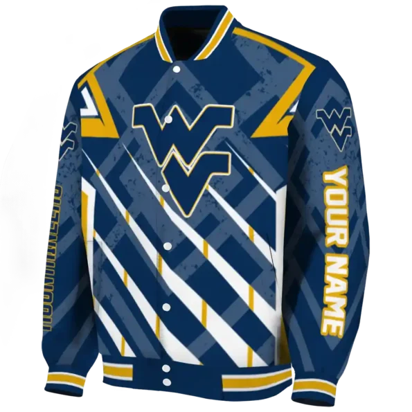 personalized west virginia mountaineers chevron angles blue varsity jacket best selling