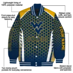 personalized-west-virginia-mountaineers-hexagon-grid-blue-varsity-jacket-best-selling.webp