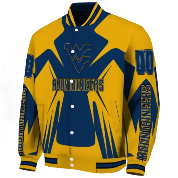 personalized west virginia mountaineers spider mark blue gold varsity jacket best selling