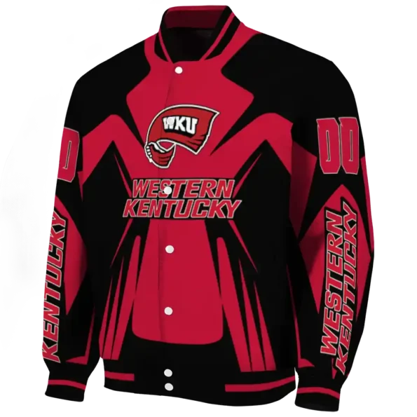 personalized western kentucky hilltoppers spider mark red black varsity jacket best selling