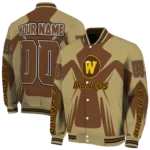 personalized-western-michigan-broncos-spider-mark-brown-gold-varsity-jacket-best-selling.webp