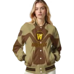 personalized-western-michigan-broncos-spider-mark-brown-gold-varsity-jacket-best-selling.webp