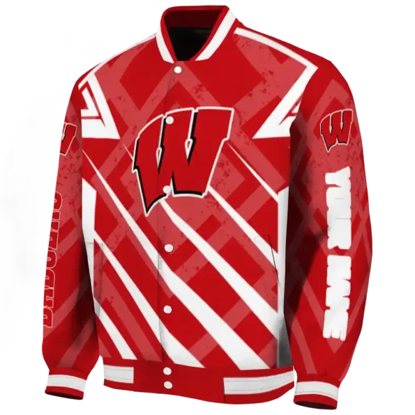 personalized wisconsin badgers chevron angles red varsity jacket best selling