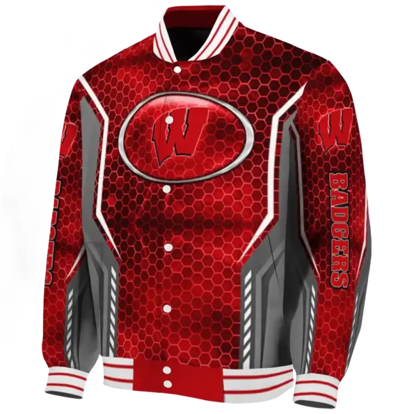 personalized wisconsin badgers power plate red varsity jacket best selling