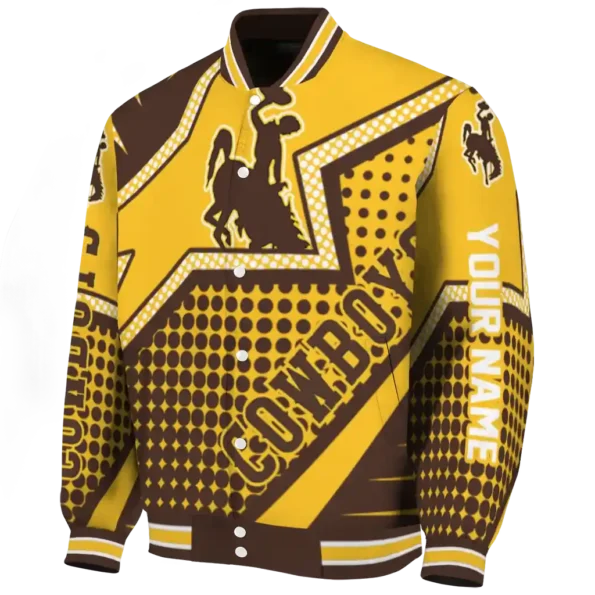 personalized wyoming cowboys star burst brown varsity jacket best selling