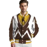 personalized-wyoming-cowboys-v-stripes-brown-white-varsity-jacket-best-selling.webp