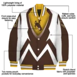 personalized-wyoming-cowboys-v-stripes-brown-white-varsity-jacket-best-selling.webp