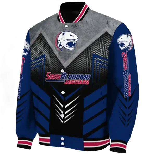 south alabama jaguars arrow layer blue black varsity jacket best selling