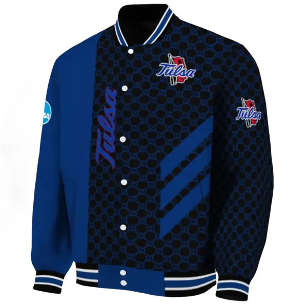 tulsa golden hurricane triple side stripes blue black varsity jacket best selling
