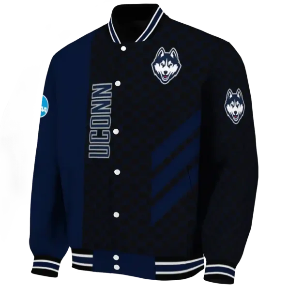 uconn huskies triple side stripes blue black varsity jacket best selling