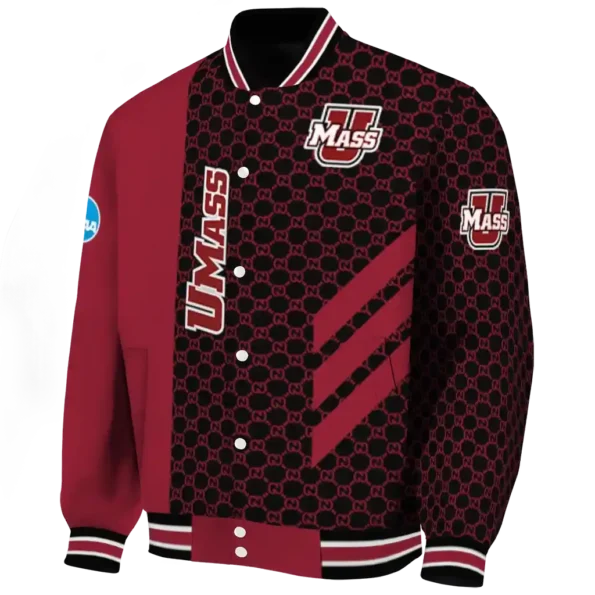 umass minutemen triple side stripes red black varsity jacket best selling