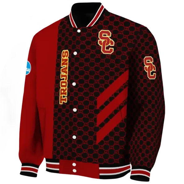 usc trojans triple side stripes red black varsity jacket best selling