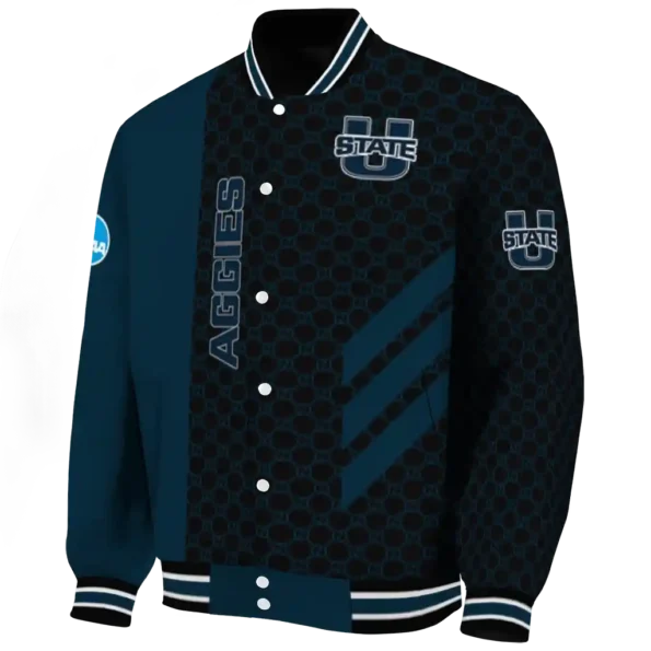 utah state aggies triple side stripes navy black varsity jacket best selling