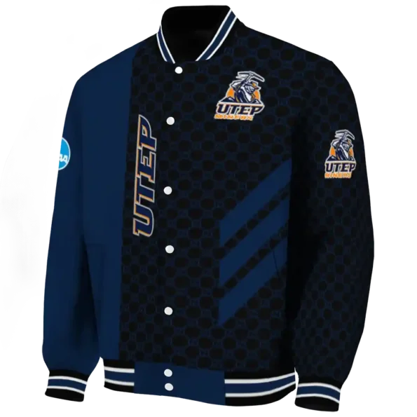 utep miners triple side stripes blue black varsity jacket best selling
