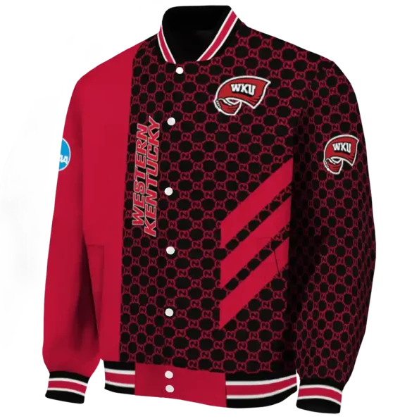 western kentucky hilltoppers triple side stripes red black varsity jacket best selling