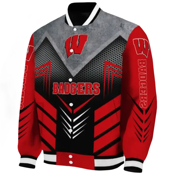 wisconsin badgers arrow layer red black varsity jacket best selling