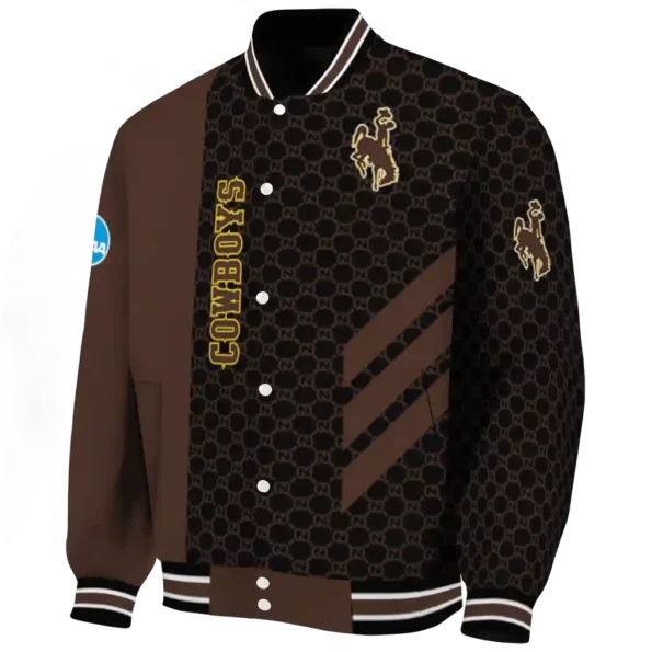 wyoming cowboys triple side stripes brown black varsity jacket best selling