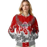 custom ohio state buckeyes winged blaze scarlet white varsity jacket best selling.webp