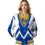 custom pittsburgh panthers v stripes royal blue white varsity jacket best selling.webp