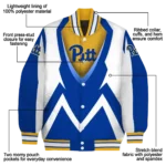 custom pittsburgh panthers v stripes royal blue white varsity jacket best selling.webp