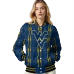 custom west virginia mountaineers bolt stripe blue varsity jacket best selling.webp