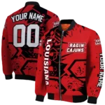 customized-louisiana-ragin-cajuns-hexagon-cluster-red-black-bomber-jacket-best-selling.webp