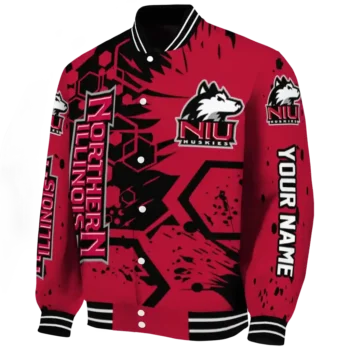 Northern Illinois Huskies Jacket - Customized Hexagon Cluster Red Black Deluxe