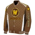 customized-western-michigan-broncos-hexagon-grid-brown-varsity-jacket-best-selling.webp