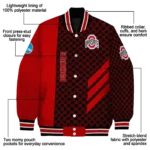 ohio state buckeyes triple side stripes scarlet black varsity jacket best selling.webp