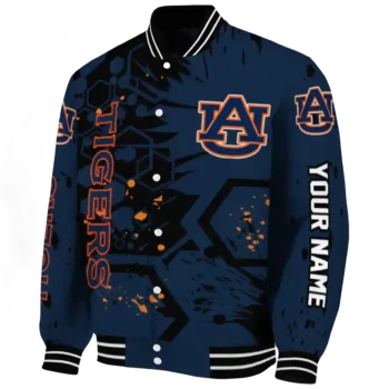 Auburn Tigers Jacket - Personalized Hexagon Cluster Navy Blue Black Deluxe