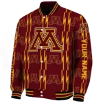personalized-minnesota-golden-gophers-bolt-stripe-maroon-varsity-jacket-best-selling.webp
