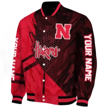 Nebraska Cornhuskers Jacket - Personalized Hexagon Mesh Red Black Deluxe