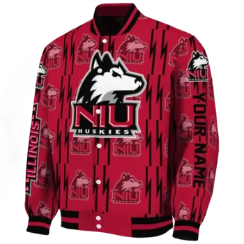 Northern Illinois Huskies Jacket - Personalized Bolt Stripe Red Deluxe