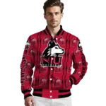 personalized-northern-illinois-huskies-bolt-stripe-red-varsity-jacket-best-selling.webp