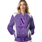 personalized-northwestern-wildcats-hexagon-grid-purple-varsity-jacket-best-selling.webp