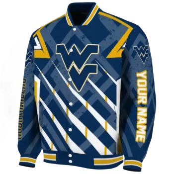 West Virginia Mountaineers Jacket - Personalized Chevron Angles Blue Deluxe