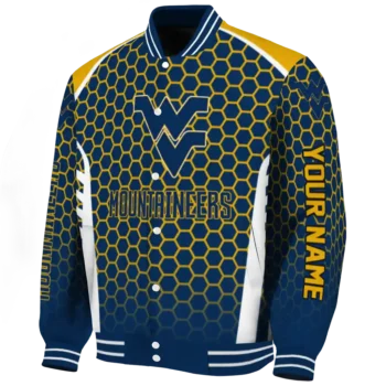 West Virginia Mountaineers Jacket - Personalized Hexagon Grid Blue Deluxe