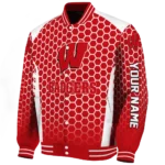 personalized-wisconsin-badgers-hexagon-grid-red-varsity-jacket-best-selling.webp