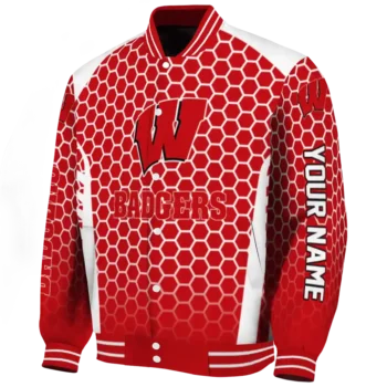 Wisconsin Badgers Jacket - Personalized Hexagon Grid Red Deluxe