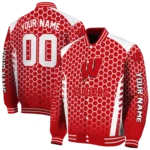 personalized-wisconsin-badgers-hexagon-grid-red-varsity-jacket-best-selling.webp