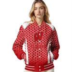 personalized-wisconsin-badgers-hexagon-grid-red-varsity-jacket-best-selling.webp