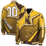 personalized-wyoming-cowboys-star-burst-brown-varsity-jacket-best-selling.webp