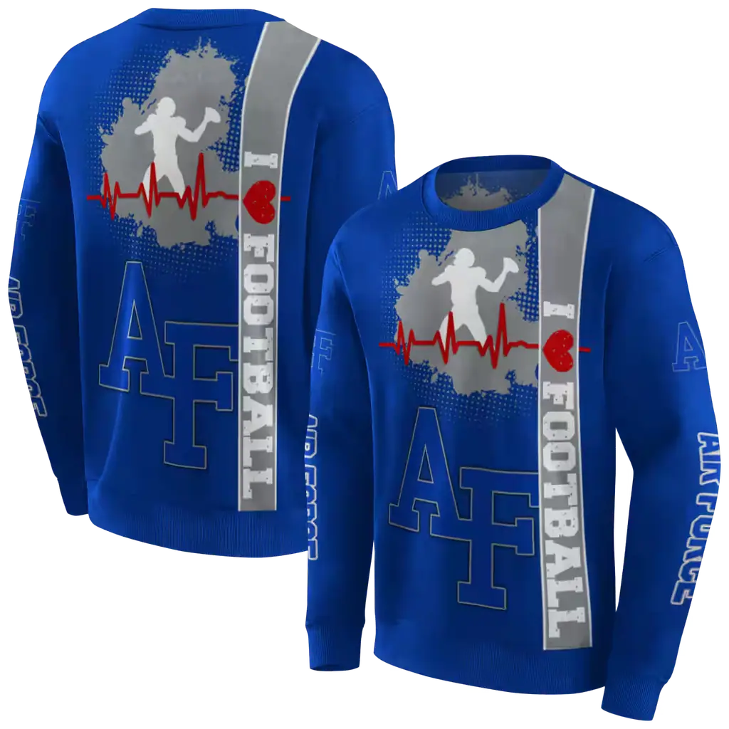 air force falcons football heartbeat blue hoodie premium grade air force falcons football heartbeat blue hoodie premium grade