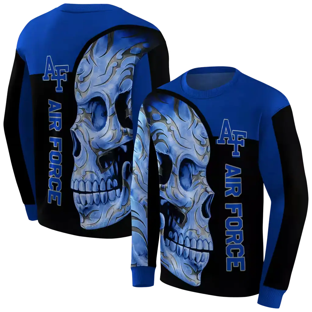 air force falcons skull motif blue black hoodie premium grade air force falcons skull motif blue black hoodie premium grade