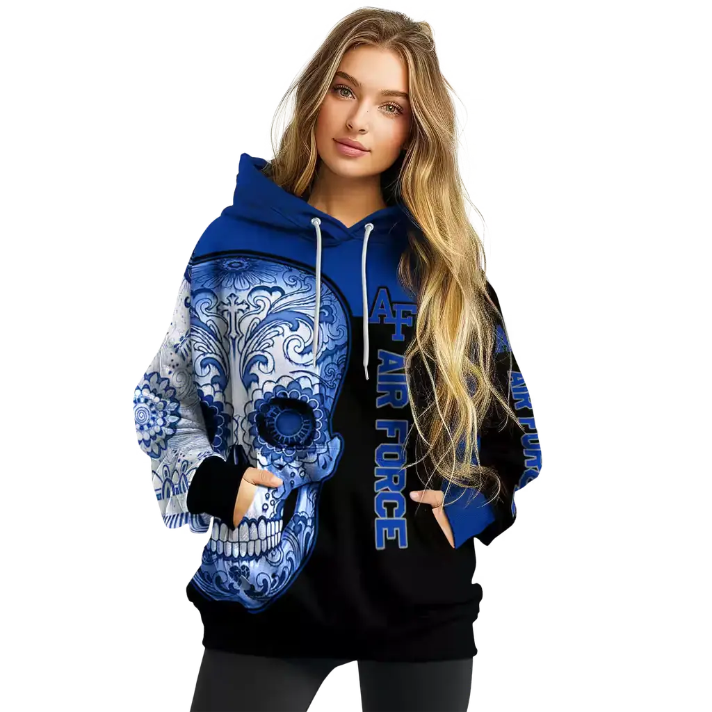 air force falcons sugar skull blue black hoodie high quality air force falcons sugar skull blue black hoodie high quality