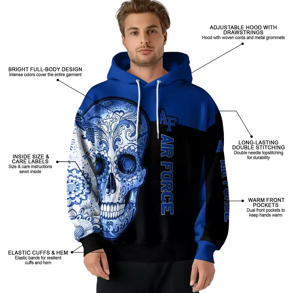 air force falcons sugar skull blue black hoodie latest model air force falcons sugar skull blue black hoodie latest model